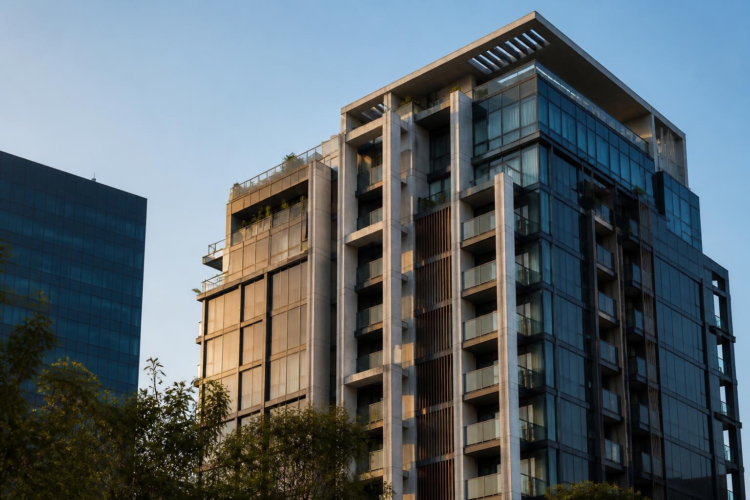 Torre residencial moderna con luz natural — investigación de inquilinos Coverpro